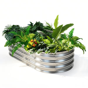 CONCETTA Galvanized Raised Garden Bed Kit with Safe Rubber Edging, Oval Metal Planter Box for Vegetables, Flowers, Herbs for Outdoor Gardening