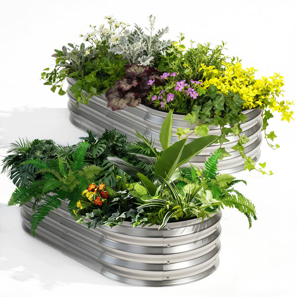 CONCETTA Galvanized Raised Garden Bed Kit with Safe Rubber Edging, Oval Metal Planter Box for Vegetables, Flowers, Herbs for Outdoor Gardening