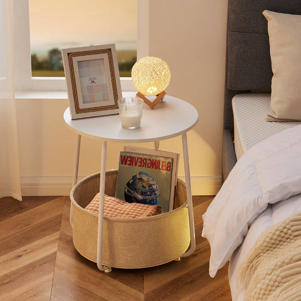 CONCETTA Compact nightstand, sofa side table, can be used in living room, nursery room, bedroom, comes with fabric basket for easy storage