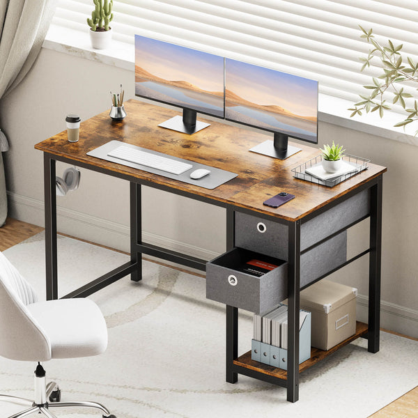 CONCETTA Computer Desk -40/47/55 inch Desk Study Desk with 2 Drawer Storage Shelf Headphone Hook for Bedroom, Game Room, Office, Living Room