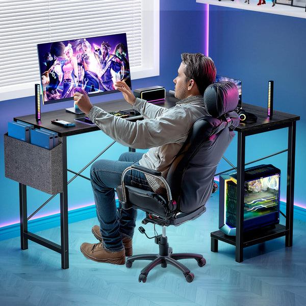 CONCETTA L-Shaped Computer Desk - 50" Corner Gaming Table with Console Shelf and Side Storage Pocket for Office, Bedroom, Living Room