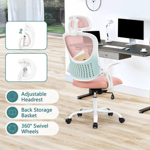 CONCETTA Ergonomic office chair - high back with wheels, adjustable headrest and flip-up armrests for bedroom, study, living room, office
