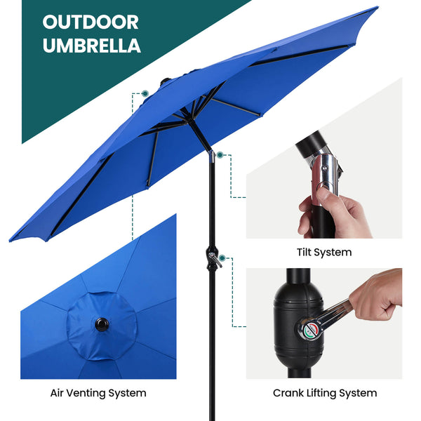 CONCETTA 9FT Patio Umbrella with Push Button Tilt and Crank,  with 8 Sturdy Ribs,Outdoor Umbrella, Pool Umbrella, for Market, Terrace, Beach, Outdoor Restaurant