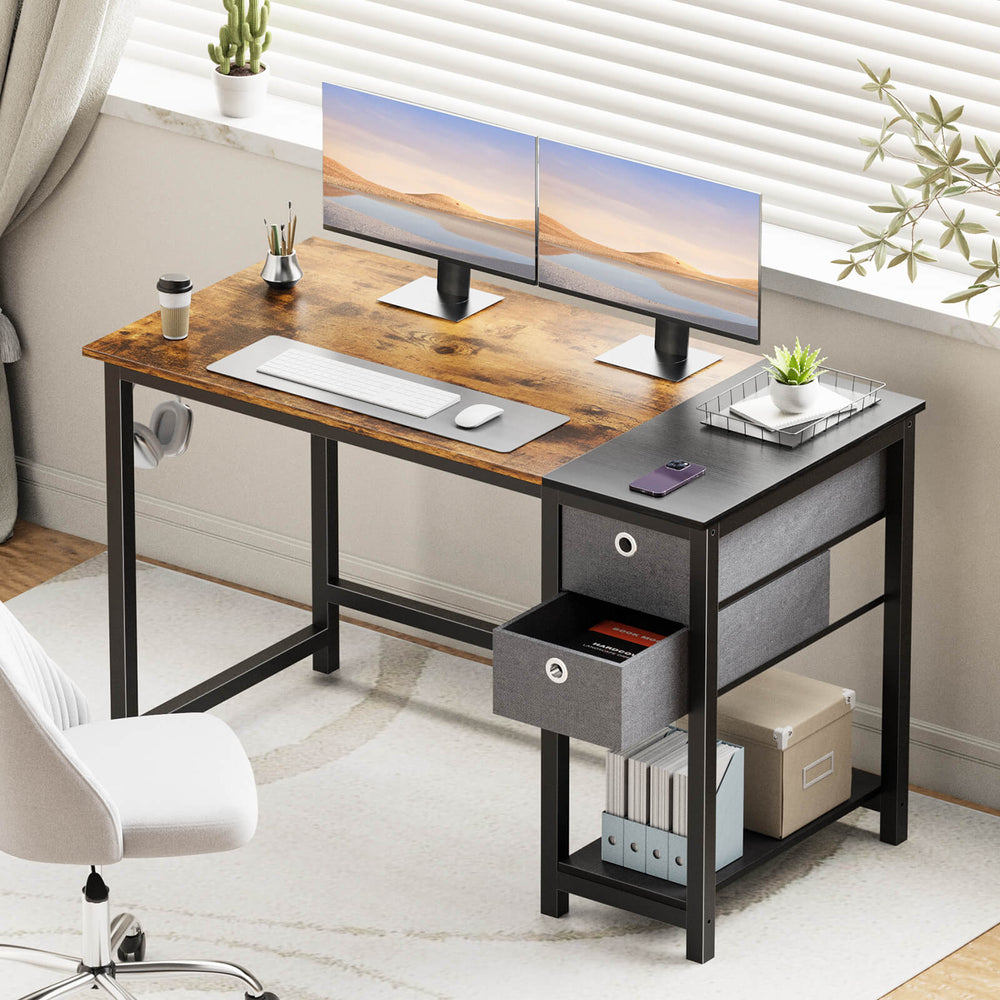 CONCETTA Computer Desk -40/47/55 inch Desk Study Desk with 2 Drawer Storage Shelf Headphone Hook for Bedroom, Game Room, Office, Living Room