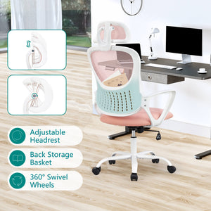CONCETTA Ergonomic office chair - high back with wheels, adjustable headrest and flip-up armrests for bedroom, study, living room, office