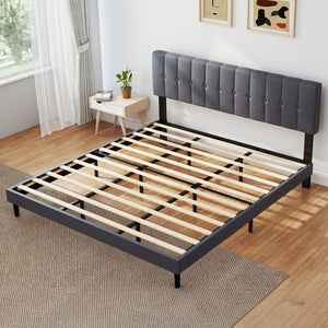 CONCETTA Grey Soft-Padded Bed, Grey Linen Sponge, Metal Frame