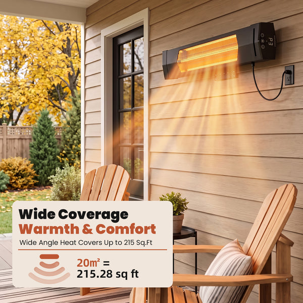 CONCETTA 5000 BTU Wall Mount Infrared Patio Heater, 1500W Outdoor Heater with Remote & 24H Timer, for Patio, Deck, Backyard & Garage,Black