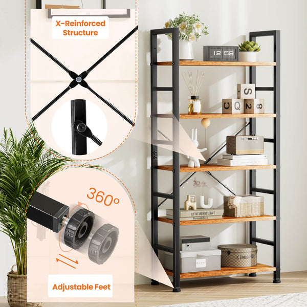 CONCETTA 5-Tier Bookcase - Tall Bookshelf Modern Book Case for Books, Garage Kit, CDs, Movies,  for Bedroom Home Office Kitchen Living Room