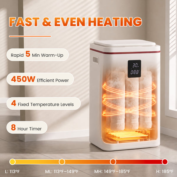 SHOUFTW 23L Freestanding Heated Towel Warmer for Bathroom, Luxury Towel Warmer with Stainless Steel Interior, 20/40/60 Min Timer, Auto Shut-Off for Towels, Robes & Blankets