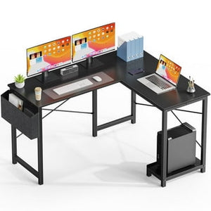 CONCETTA 49 Inch Modern L Shaped Computer Desk with Lower Storage Shelf & Side Bag, Two-Way Convertible Corner Gaming Table for Home Office