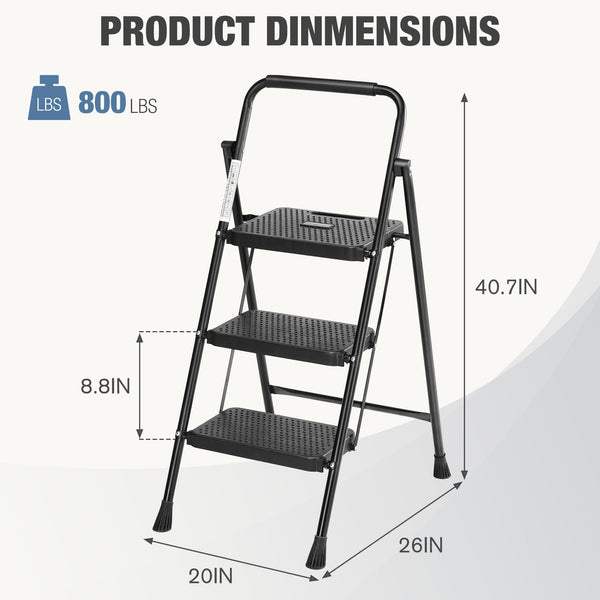 CONCETTA 2-step non-slip ladder, 800 lbs Capacity, Foldable, For use in the home and outdoors, picking up and dropping off items