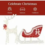 CONCETTA 4ft Lighted Christmas Reindeer & Sleigh Yard Decoration, Outdoor Holiday Lighted Display w/ 180 LED Lights