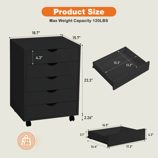 CONCETTA 5 Drawer Chest of Drawers, Wooden Dresser, Removable Storage Cabinet, Can be placed under Desk, Suitable for Home, Office