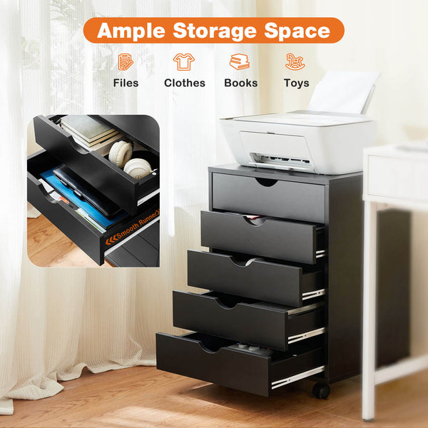 CONCETTA 5 Drawer Chest of Drawers, Wooden Dresser, Removable Storage Cabinet, Can be placed under Desk, Suitable for Home, Office