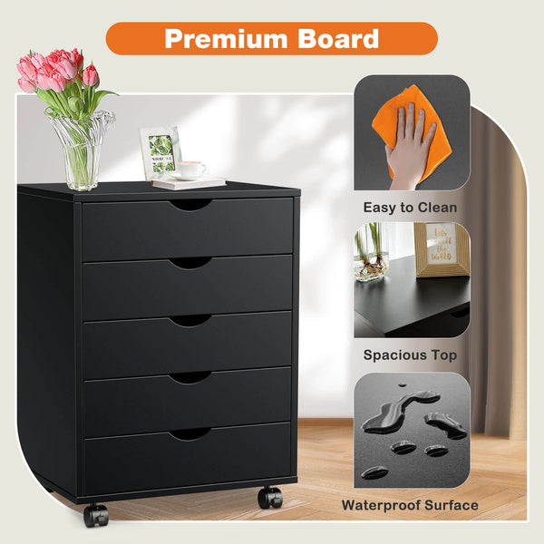 CONCETTA 5 Drawer Chest of Drawers, Wooden Dresser, Removable Storage Cabinet, Can be placed under Desk, Suitable for Home, Office
