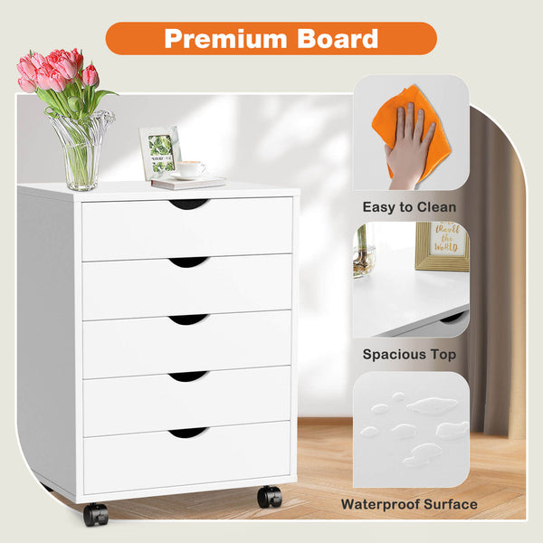 CONCETTA 5 Drawer Chest of Drawers, Wooden Dresser, Removable Storage Cabinet, Can be placed under Desk, Suitable for Home, Office