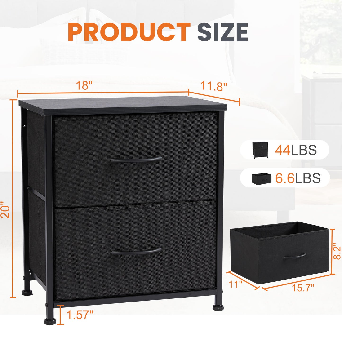 CONCETTA 2 Piece Nightstand Set - 2 Storage Drawers, Bedside Furniture End Table, Suitable for Living Room, Bedroom, Closet