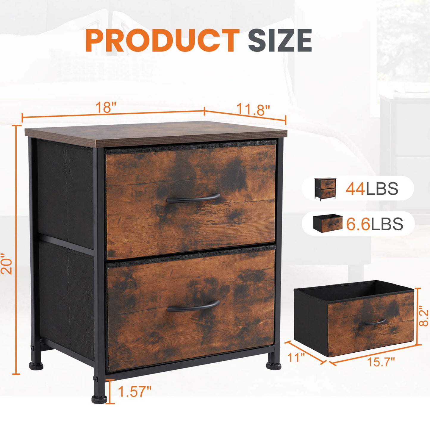 CONCETTA 2 Piece Nightstand Set - 2 Storage Drawers, Bedside Furniture End Table, Suitable for Living Room, Bedroom, Closet