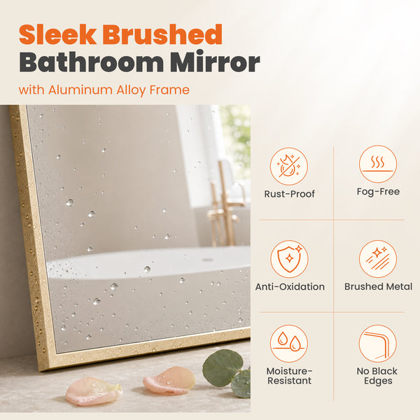 CONCETTA Bathroom Mirror, Brushed Aluminium Framed, Rectangle with Square Corner for Wall Home Decor Modern Style