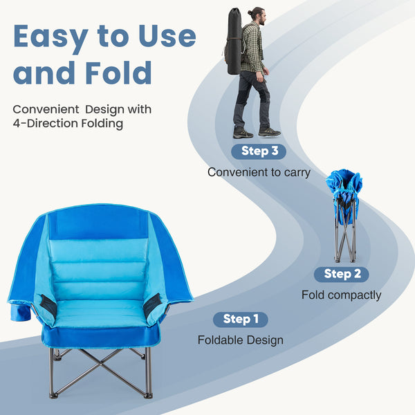 SHOUFTW Extra Large Portable Folding Camping Chair With Side Pocket, Cup Holder, And Carrying Bag, Heavy-Duty Chair For Outdoor, Fishing, Sports, And Travel Use