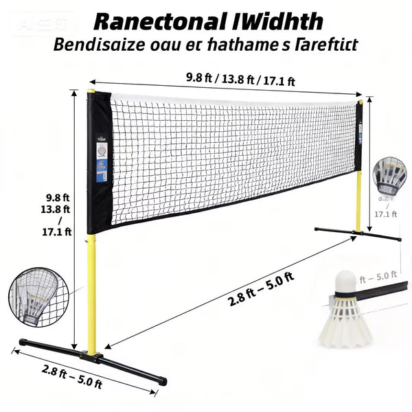 CONCETTA Badminton & Small Pickleball Net - 3/4.2/5.2M Widths, Adjustable 85-153cm Height, Foldable with Carry Bag for Backyard/Indoor/Outdoor Games