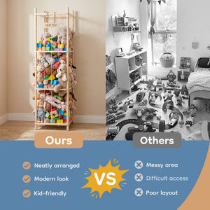 CONCETTA Toy Storage Organizer, Wooden Toy Holder Cage - Holds 40+ Plush Toys, Sturdy Wood & Steel Screw Construction for Toddler Room, Playroom, Bedroom, White