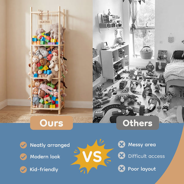 CONCETTA Toy Storage Organizer, Wooden Toy Holder Cage - Holds 40+ Plush Toys, Sturdy Wood & Steel Screw Construction for Toddler Room, Playroom, Bedroom, White