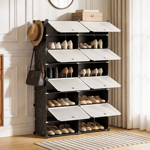 CONCETTA Shoe Rack, 24 Pair Plastic Shelves Storage Organizer for Closet Hallway Bedroom Entryway