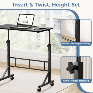 CONCETTA Adjustable Height Mobile Standing Desk with Wheels, 16"x31.5" Small Rolling Computer Desk for Home Office
