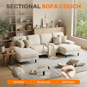 CONCETTA U Shaped Sectional Sofa Couches with Double Chaise 4-Seat Set, Chenille Fabric Cushion for Living Room Home Furniture