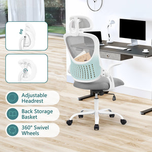CONCETTA Ergonomic office chair - high back with wheels, adjustable headrest and flip-up armrests for bedroom, study, living room, office