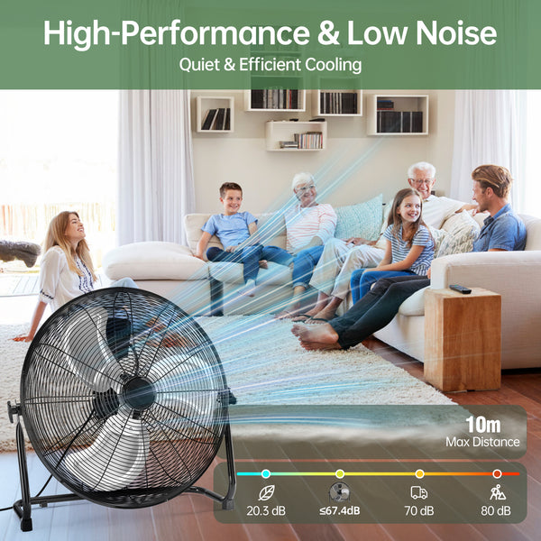 SHOUFTW High Velocity Industrial Floor Fan, 3-Speed Heavy Duty Metal Air Circulator with 120° Tilt Head, Black