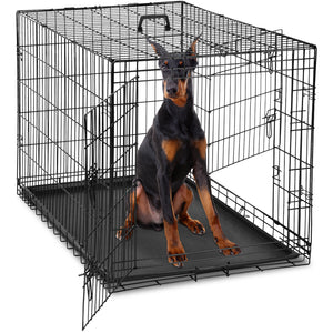 JOINSUN Dog Crate-24/30/36/42/48 inch, Double Door Dog Cage with Divider Panel and Plastic Leak-Proof Pan Tray, foldable, easy to carry, suitable for indoor, outdoor, travel use