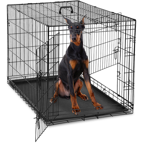 JOINSUN Dog Crate-24/30/36/42/48 inch, Double Door Dog Cage with Divider Panel and Plastic Leak-Proof Pan Tray, foldable, easy to carry, suitable for indoor, outdoor, travel use
