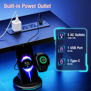 CONCETTA 48" Computer Gaming Desk with LED Light, Power Outlet, Monitor Stand, Headphone Hook