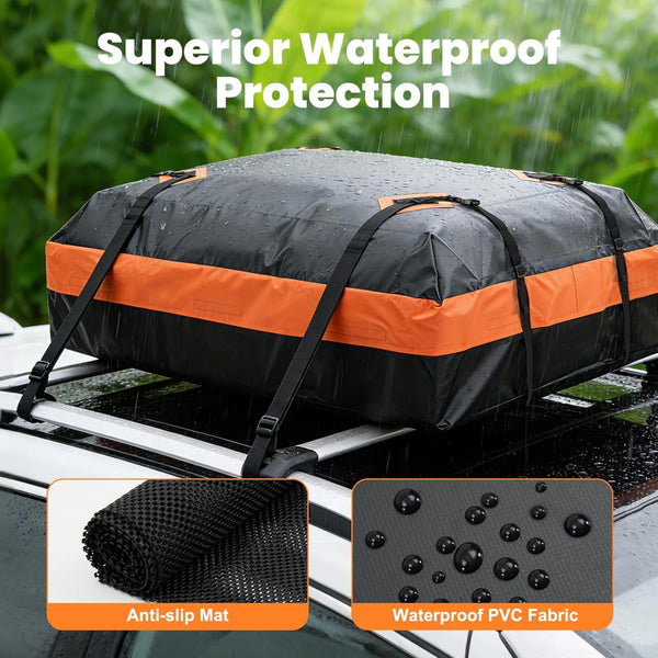 CONCETTA Car Rooftop Cargo Carrier, Waterproof Durable Roof Bag for Vehicles, Universal Fit with Straps & Anti-Slip Mat, Easy Install, Black