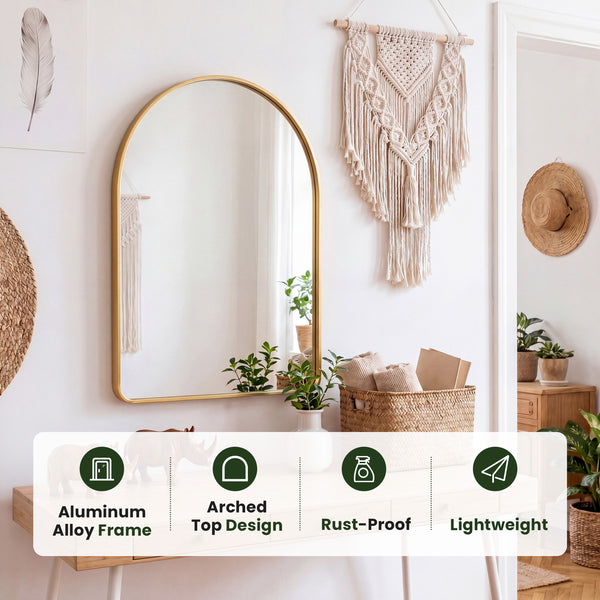 CONCETTA Arched Bathroom Mirror, Aluminum Alloy Framed for Wall, Vanity, Living Room, Bedroom, Entryway, Hallways