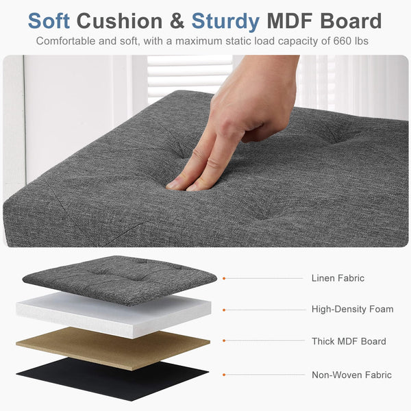 30" Storage Ottoman Bench – Foldable Fabric Stool with Storage, 350 lb Capacity, for Bedroom, Living Room, Entryway, Gray