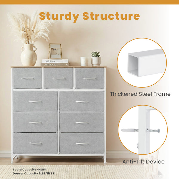CONCETTA 9-Drawer Fabric Dresser, TV Cabinet Sideboard, Storage Organizer Cabinet for Living Room, Bedroom, Office