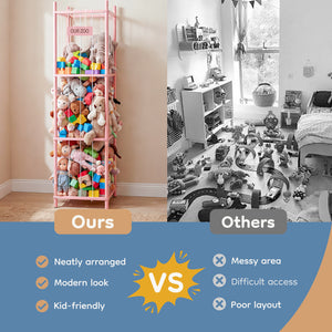 CONCETTA Toy Storage Organizer, Wooden Toy Holder Cage - Holds 40+ Plush Toys, Sturdy Wood & Steel Screw Construction for Toddler Room, Playroom, Bedroom, White