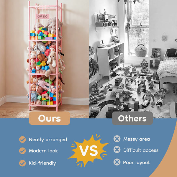 CONCETTA Toy Storage Organizer, Wooden Toy Holder Cage - Holds 40+ Plush Toys, Sturdy Wood & Steel Screw Construction for Toddler Room, Playroom, Bedroom, White