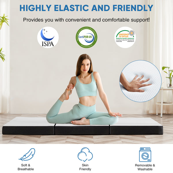 JOINSUN 4 Inch Twin Size Tri-fold Memory Foam Mattress, Portable Foldable Floor Bed with CertiPUR-US Certified, White