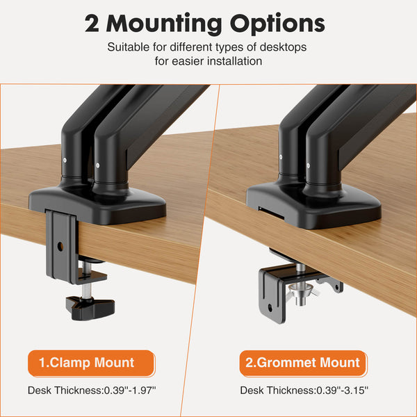 JOINSUN Dual Monitor Stand - Adjustable Gas Spring Monitor Desk Mount Swivel Vesa Bracket with C Clamp, Grommet Mounting Base for 15 to 32 Inch Computer Screens