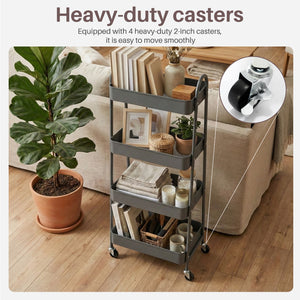CONCETTA Versatile 4-Tier Metal Utility Cart with Locking Casters, Multi-Scenario Use for Office, Living Room, Kitchen
