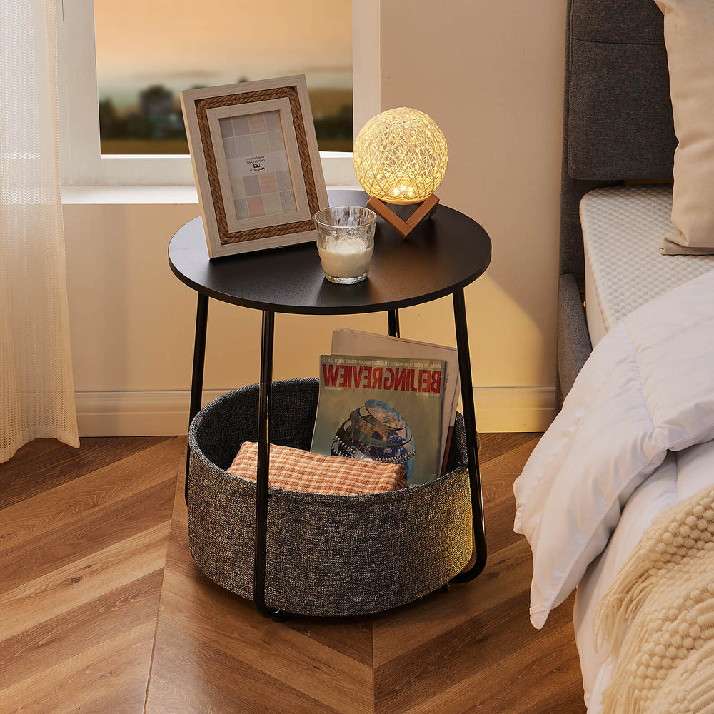 JOINSUN Compact nightstand, sofa side table, can be used in living room, nursery room, bedroom, comes with fabric basket for easy storage