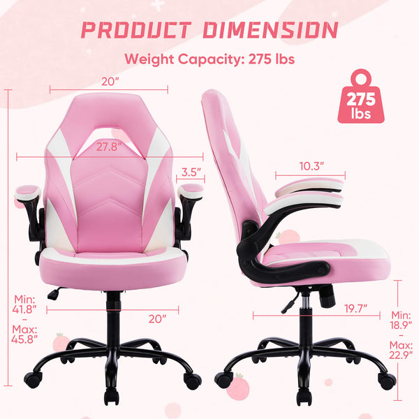 CONCETTA Ergonomic Leather Gaming Chair-Office Desk PU Leather Chair -up Armrests, Swivel Task Chair Adjustable Height for Adults Teens Kids