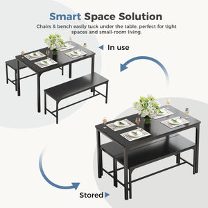 CONCETTA 3-Piece Dining Table Set with 1 Table,2 benches,Space-Saving Small Dining Set for 2–4 People for Apartment, Daily Meals & Bistro