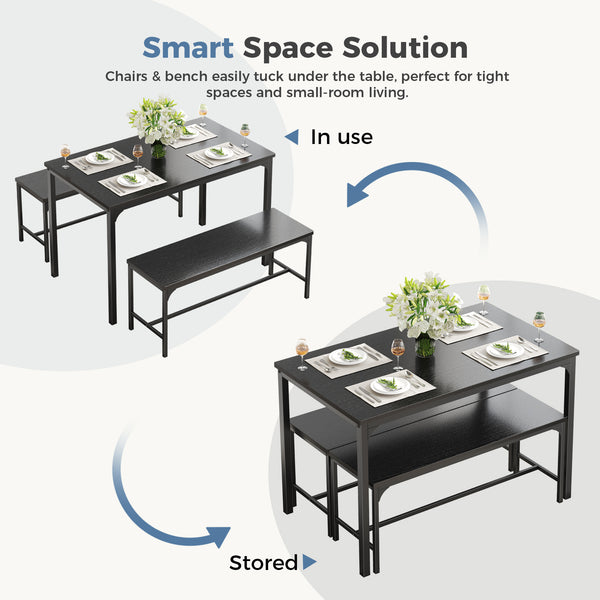 CONCETTA 3-Piece Dining Table Set with 1 Table,2 benches,Space-Saving Small Dining Set for 2–4 People for Apartment, Daily Meals & Bistro