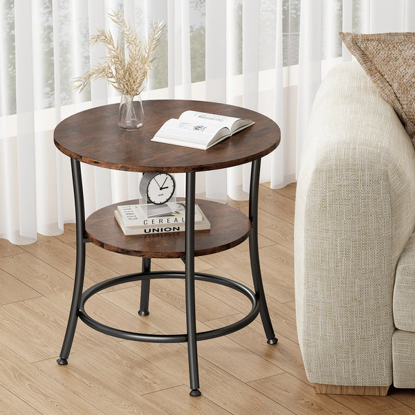 CONCETTA 2-Tier Small Round Side Table, Bedside Nightstand with Sturdy 70lbs Top Capacity, End Table for Living Room, Bed Room & Small Spaces