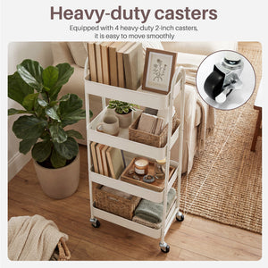 CONCETTA Versatile 4-Tier Metal Utility Cart with Locking Casters, Multi-Scenario Use for Office, Living Room, Kitchen